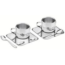 Kit para Café Tramontina em Inox Acabamento Brilho Xícara Píres Quadrado e Colher 6 Peças 64430800 Kit para Café Tramontina em Inox Acabamento Brilho Xícara Píres Quadrado e Colher 6 Peças 64430800