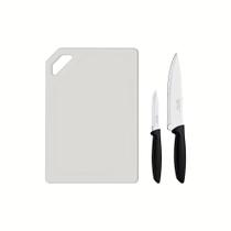 Kit Para Carnes E Legumes Plenus Lâminas Inox Cabos Preto E Tábua 3 Peças - Tramontina 23498014