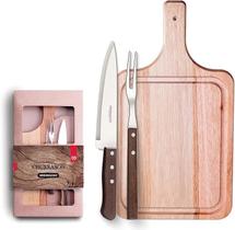 Kit Para Churrasco 3 Peças Garfo Faca E Tábua Madeira