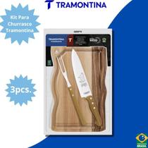 Kit para Churrasco 3 Peças Tramontina Lâminas em Aço Inox e Cabos em Madeira Natural