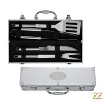 Kit Para Churrasco 4 Peças Inox E Maleta - Queima Estoque