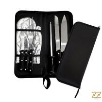 Kit Para Churrasco 7 Peças Facas Garfo Chaira Luva