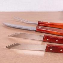 Kit para churrasco com 3 pecas faca garfo e pegador