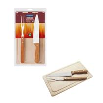 Kit para Churrasco com Lâminas em Aço Inox e Cabos em Madeira Natural 3 Peças Garfo, Faca e Tábua Tramontina - 22399036 Kit para Churrasco com Lâminas em Aço Inox e Cabos em Madeira Natural 3 Peças Garfo, Faca e Tábua Tramontina - 22399036