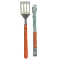 Kit Para Churrasco com Pegador e Espátula Lâmina Inox e Cabo de Madeira Saldão