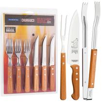 Kit para Churrasco em Aço Inox Tramontina, 15 Peças, Garfo e Faca, Cabo em Madeira
