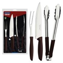 Kit Para Churrasco Plenus Com Lâminas Em Aço Inox E Cabos De Polipropileno Marrom 3 Peças