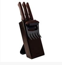 Kit para Churrasco Tramontina Black 5pçs Facas 6 8 10 Garra de Urso Suporte Cepo de Madeira