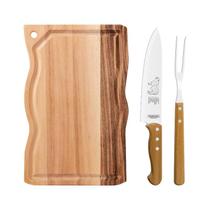 Kit para Churrasco Tramontina com Lâminas em Aço Inox e Cabos em Madeira Natural 3 Peças