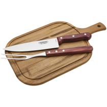 Kit para Churrasco Tramontina em Aço Inox e Cabo Vermelho Polywood com Tábua de Madeira 3 Peças Kit para Churrasco Tramontina em Aço Inox e Cabo Vermelho Polywood com Tábua de Madeira 3 Peças