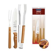 Kit para Churrasco Tramontina em Inox c/ Pegador Faca e Garfo Trinchante com Cabo de Madeira