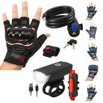 Kit para Ciclistas com Luva Meio Dedo, Cadeado Reforçado e Luz Bike LED Ideal para Pedal Kit para Ciclistas com Luva Meio Dedo, Cadeado Reforçado e Luz Bike LED Ideal para Pedal