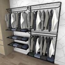 Kit para Closet com 18 peças regulável 200x200 cm cor preto modelo clst2p220