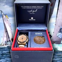 Kit Para Colecionador Relógio Technos Original Medalha Coreia Do Sul Edição Especial Acqua Torben Grael Pulso Masculino Rosê A Prova DÁgua 150 Metros