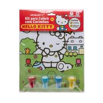 Kit para Colorir com Carimbos Hello Kitty - Blister c/ 3 Desenhos + 4 Carimbos Leonora - 10398