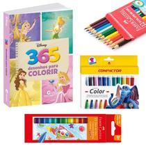 Kit para Colorir Completo Livro Princesas Disney e Material