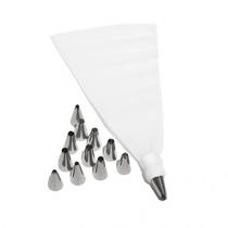Kit para Confeitar com 1 Saco de Silicone e 12 Bicos Confeitaria Acabamento Profissional Decorador de Bolo