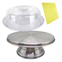 Kit para Confeitaria Bailarina giratória Boleira com Tampa Espátula Raspadora de Bolos