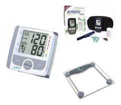 Kit Para Controle Hipertensão Medidor de Pressão Arterial + Aparelho De Glicose + Balança Digital Gtech