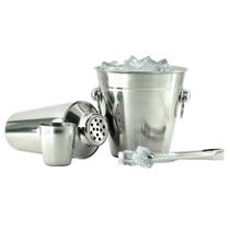 Kit para Coquetel 3 Peças - Coqueteleira / Balde de Gelo / Pegador em Inox Kit para Coquetel 3 Peças - Coqueteleira / Balde de Gelo / Pegador em Inox