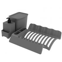 Kit para Cozinha 3 Pçs Escorredor com Porta Talheres Dispenser Detergente 650ml com Porta Esponja Lixeira Compacta 2,5 Litros Organizadores de Pia Kit para Cozinha 3 Pçs Escorredor com Porta Talheres Dispenser Detergente 650ml com Porta Esponja Lixeira Compacta 2,5 Litros Organizadores de Pia