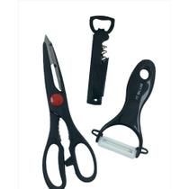 Kit Para Cozinha 3 Peças Tesoura Descascador e Abridor Saca Rolha LE-1987 IT-Blue