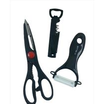 Kit Para Cozinha 3 Peças Tesoura Descascador e Abridor Saca Rolha LE-1987 IT-Blue