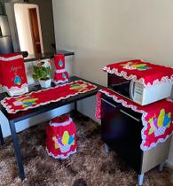Kit Para Cozinha Bordado Caracol 6 Peças Lindíssimo Vermelho