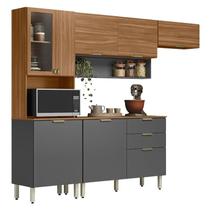 Kit para Cozinha Compacta Alba com Balcão Amêndola Grafito Prime TX - Demóbile Kit para Cozinha Compacta Alba com Balcão Amêndola Grafito Prime TX - Demóbile