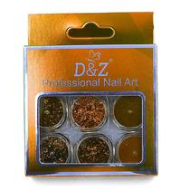 Kit para decoração de unhas cobre com glitter e foil 6 potes