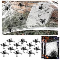 Kit para Decorar Festa de Dia das Bruxas 4 Teias e 12 Aranhas de Plástico