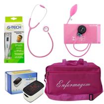 Kit para enfermagem com esteto esfigmo bic rosa
