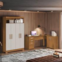 Kit para Escritório com 1 Mesa de Canto e Armário Multiuso 4 Portas com Nicho