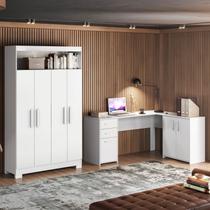 Kit para Escritório com 1 Mesa de Canto e Armário Multiuso 4 Portas com Nicho Kit para Escritório com 1 Mesa de Canto e Armário Multiuso 4 Portas com Nicho