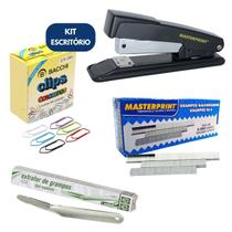 Kit para Escritório com Grampeador Grampo Galvanizado Clips Extrator Ideal Escritórios Lojas Escolas Home Office