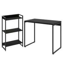 Kit Para Escritório Estante 3 Prateleiras Mesa 90Cm Onix