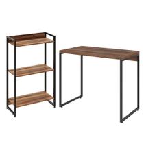 Kit Para Escritório Estante Areta 3 Prateleiras Mesa Industrial Aspen 90cm C01 Nogal - Lyam Decor