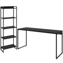 Kit Para Escritório Estante Areta 5 Prateleiras Mesa Industrial Aspen 90cm C01 Onix - Lyam Decor
