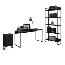 Kit Para Escritório Estante com Mesa Industrial Soft 150cm e Gaveteiro Work F01 Preto - Lyam Decor