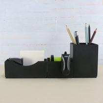 Kit para Escritório Preto material sintético Porta Lápis Clips e Cartão