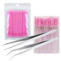 Kit Para Extensão De Cílios 2 Pinças + 50 Escovinha + 100 Microbrush