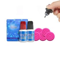 Kit Para Extensão de Cílios, Cola Sky Paleta Flor Batoque