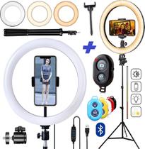 Kit Para Fazer Lives Iluminador Ring Light Luz Anel de Led Completo Dimmer Selfie Youtuber Blogueiro Maquiagem + Tripé