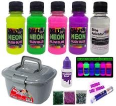 Kit Para Fazer Slime Com Colas Neon Luz Negra E Maleta