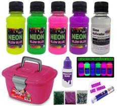 Kit Para Fazer Slime Com Colas Neon Luz Negra E Maleta