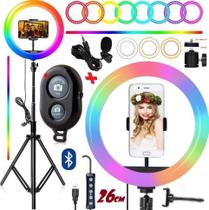 Kit Para Fazer Vídeos Hing Light Iluminador Rgb Colorido Microfone Gravação Celular Tripé Universal Blogueiro Video Aula