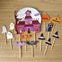 Kit para Festa Tema Halloween com Topo de Bolo e Topper para Docinhos