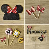 Kit para Festa Tema Minnie - Topo de Bolo, Docinhos e Enfeite de Mesa