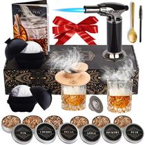 Kit para fumar uísque Kit para fumar coquetéis com tocha, 2 copos de uísque, 2 máquinas de fazer bolas de gelo, 6 sabores de lascas de madeira Fumantes à moda antiga Conjunto para fumar bebidas de bourbon Acessórios de uísque e presentes para homens
