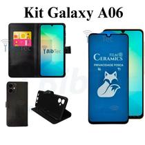 Kit para Galaxy A06 Capa Carteira Flip + Película Privacidade Fosca para Samsung Galaxy A06